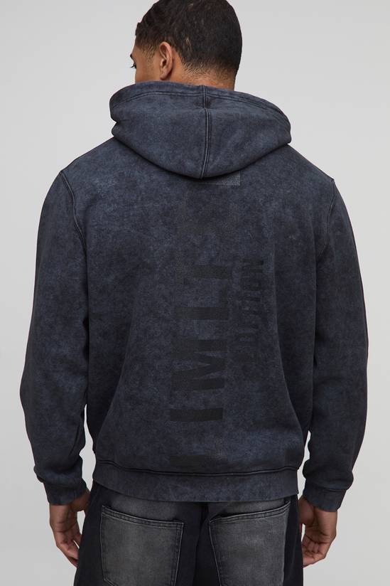 Washed Black Regular Fit Limited Edition Tonal Printed Hoodie