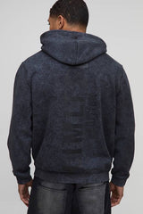 Washed Black Regular Fit Limited Edition Tonal Printed Hoodie