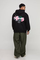 Black Oversized Floral Printed Hoodie