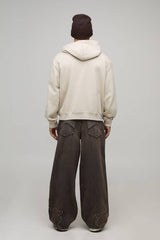 Baggy Fit Studded Western Embroidered Hem Jeans