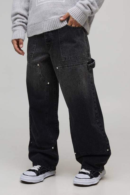 Super Baggy Washed Carpenter Hardware Detail Jeans
