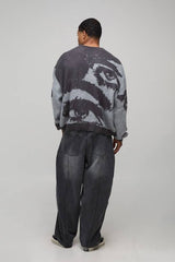 Oversized Boxy Brushed Eye Graphic Knitted Jumper