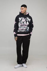 Tall Boxy Gothic Ofcl Man Star Printed Washed Hoodie