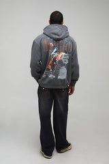 Washed Charcoal Oversized Western Graphic Hoodie