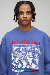 Navy Oversized Manhattan New York Washed Printed Sweatshirt
