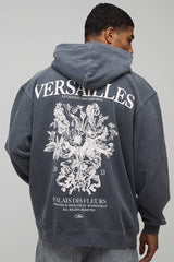 Washed Grey Oversized Versailles Printed Hoodie