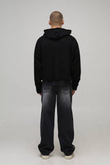 Boxy Fit Fluffy Branded Zip Thru Knitted Hoodie