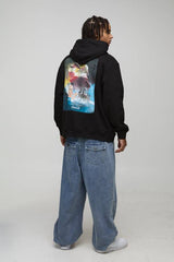 Black Oversized Coca Cola Christmas License Printed Hoodie