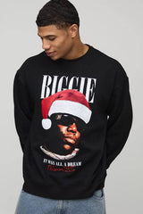 Black Oversized Biggie Christmas License Printed Sweatshirt