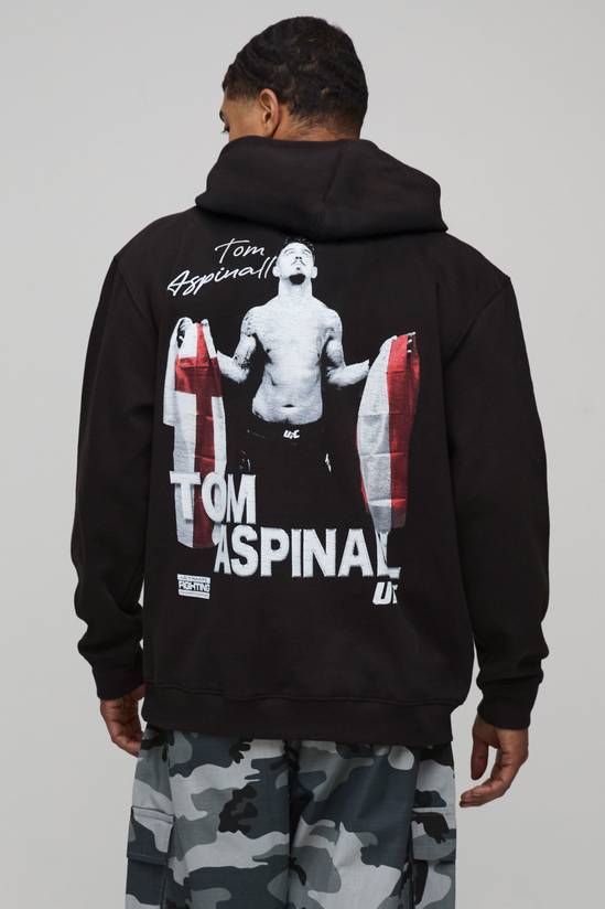 Black Oversized UFC Tom Aspinall License Printed Hoodie