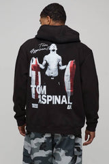 Black Oversized UFC Tom Aspinall License Printed Hoodie