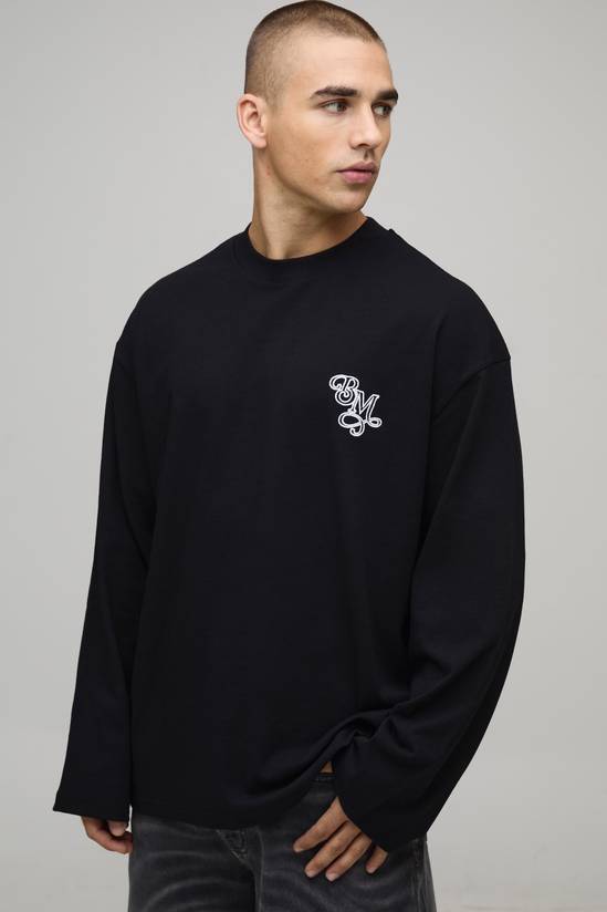 Oversized Heavyweight BM Embroidered Long Flute Sleeve T-Shirt