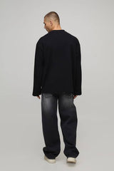 Oversized Heavyweight BM Embroidered Long Flute Sleeve T-Shirt