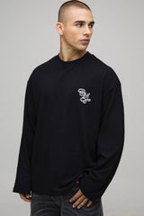 Oversized Heavyweight BM Embroidered Long Flute Sleeve T-Shirt