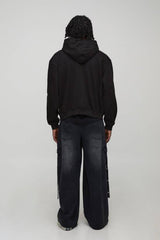 Black Oversized Boxy Zip Through Ofcl Graffiti Spray Printed Hoodie