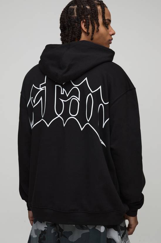 Black Oversized Star Printed Hoodie