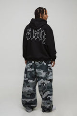 Black Oversized Star Printed Hoodie
