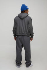 Charcoal Oversized Boxy Zip Through Graffiti Printed Hoodie
