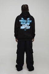 Black Oversized Turning Cold Slogan Printed Hoodie