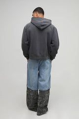 Washed Charcoal Oversized Boxy Zip Through Ofcl Man Printed Hoodie