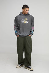 Washed Charcoal Oversized Doodle Printed Hoodie