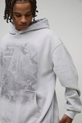 Oversized Tonal Faded Renaissance Printed Washed Hoodie