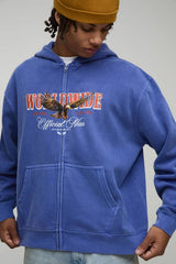 Navy Oversized Boxy Zip Through Eagle Washed Printed Hoodie