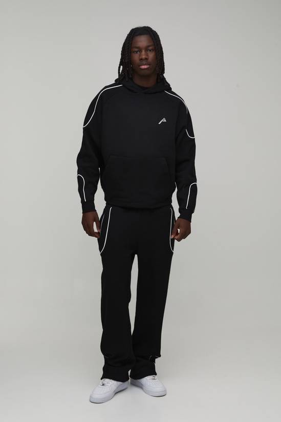 Oversized Boxy Piped Hoodie & Baggy Jogger Tracksuit