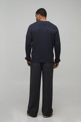 Regular Fit Ribbed V Neck Knitted Jumper