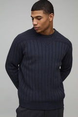 Regular Fit Ribbed V Neck Knitted Jumper