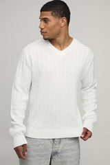 Regular Fit Ribbed V Neck Knitted Jumper