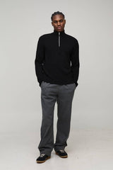 Regular Fit Ribbed 1/4 Zip Funnel Neck Jumper