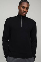Regular Fit Ribbed 1/4 Zip Funnel Neck Jumper
