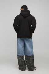 Black Oversized Diamond Printed Hoodie