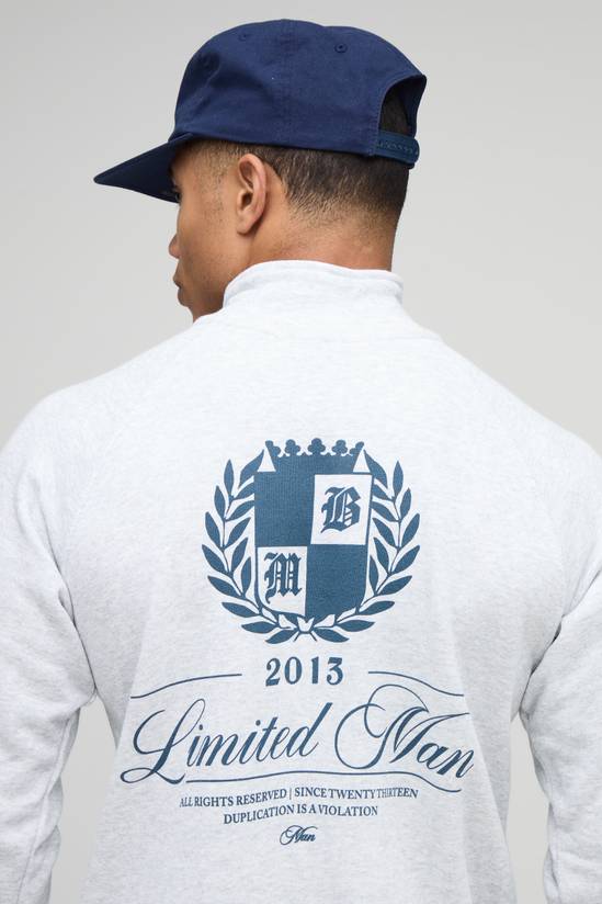 Grey Regular Fit Limited Edition 1/4 Zip Funnel Neck Printed Sweatshirt