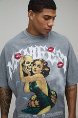 Oversized Boxy Washed Gothic Printed T-Shirt