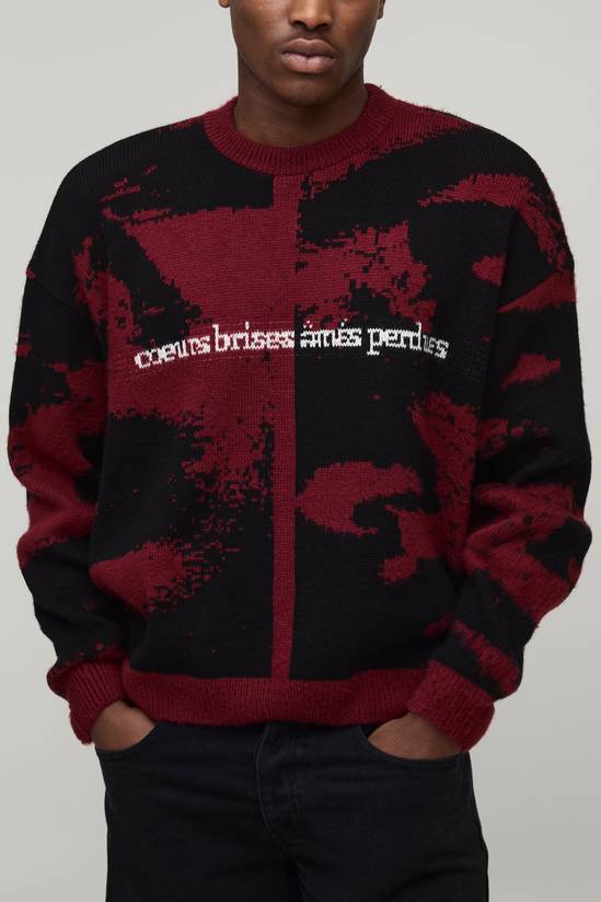 Oversized Boxy Gothic Graphic Brushed Knitted Jumper