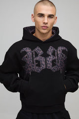 Oversized Shrunken Boxy Leopard Print Applique Hoodie