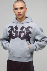 Oversized Shrunken Boxy Leopard Print Applique Hoodie