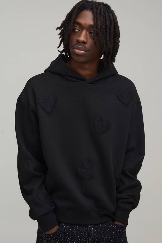 Oversized Boxy Heart Applique Hoodie