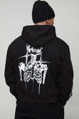 Black Oversized Boxy Graffiti Tattoo Printed Zip Through Hoodie