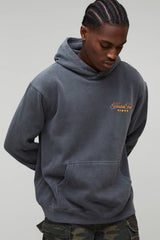 Washed Charcoal Oversized Texas Western Printed Hoodie