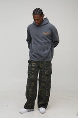 Washed Charcoal Oversized Texas Western Printed Hoodie