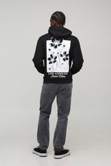 Black Relaxed Fit Floral Mono Print Hoodie