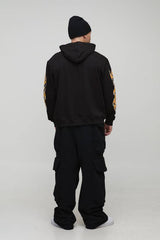 Black Oversized Dice Flame Printed Hoodie
