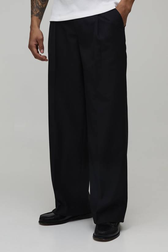 Baggy Fit Pleat Front Tailored Trousers