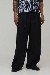 Wide Fit Belted Pleat Front Tailored Trousers