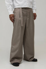 Wide Fit Belted Pleat Front Tailored Trousers