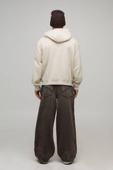 Stone Oversized Boxy Rodeo Printed Zip Through Hoodie