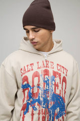Stone Oversized Boxy Rodeo Printed Zip Through Hoodie